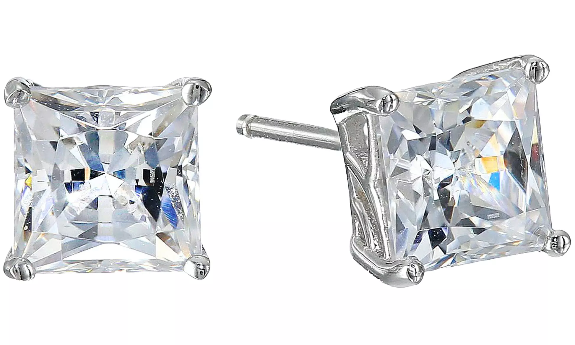 Paris Jewelry Platinum Plated Square 2 Ct Cubic Zirconia stud Earrings