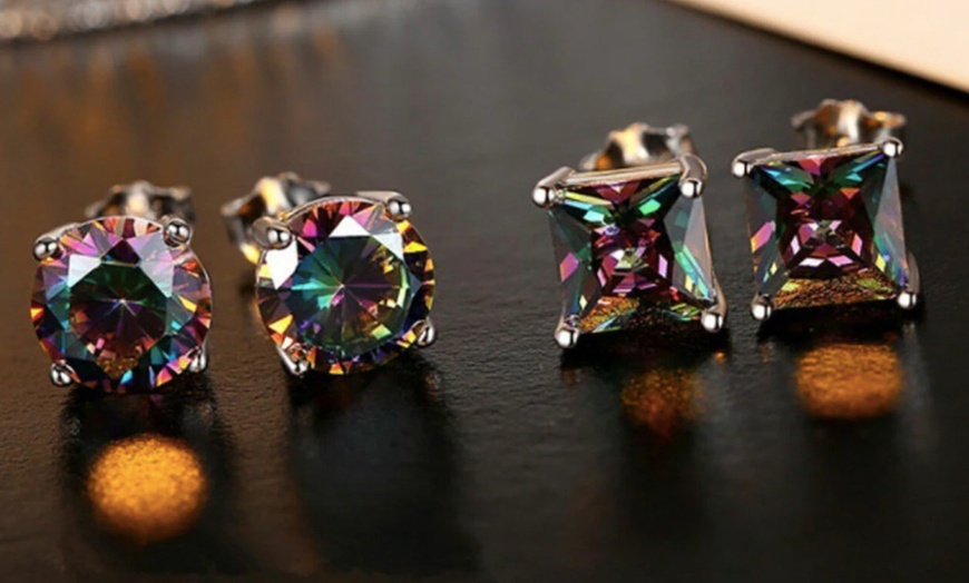 Image 1: Runde oder quadratische Ohrstecker mit Zirkonen