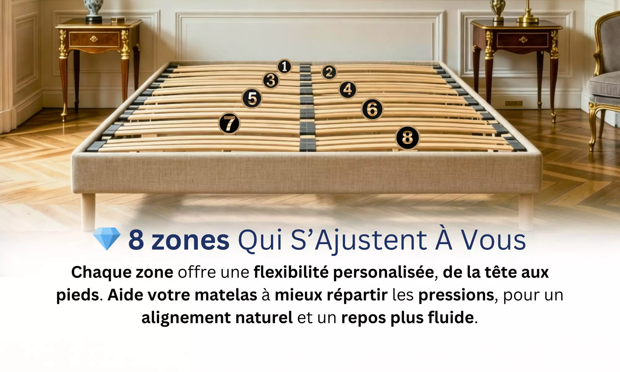 Sommier à latte dynamique, bois massif d'épicéa et de hêtre