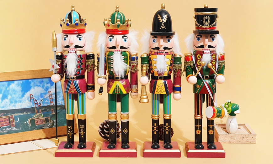 Image 1: Living And Home Wooden Nutcracker Soldier Figurine Christmas Ornament
