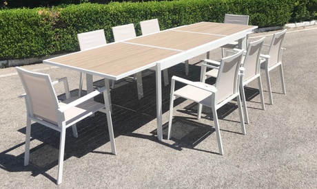 Tavolo Texas allungabile con 8 poltrone in alluminio