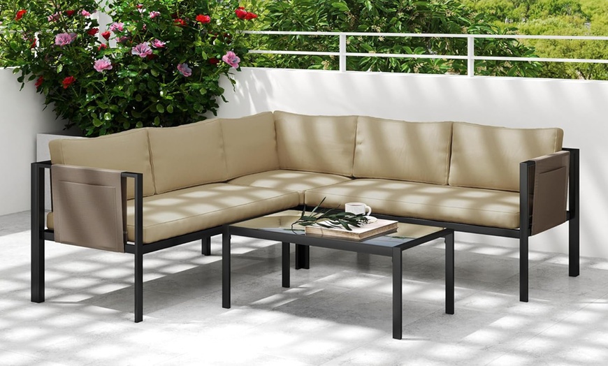 Image 2: Outsunny Five Seater Garden Corner Sofa Set