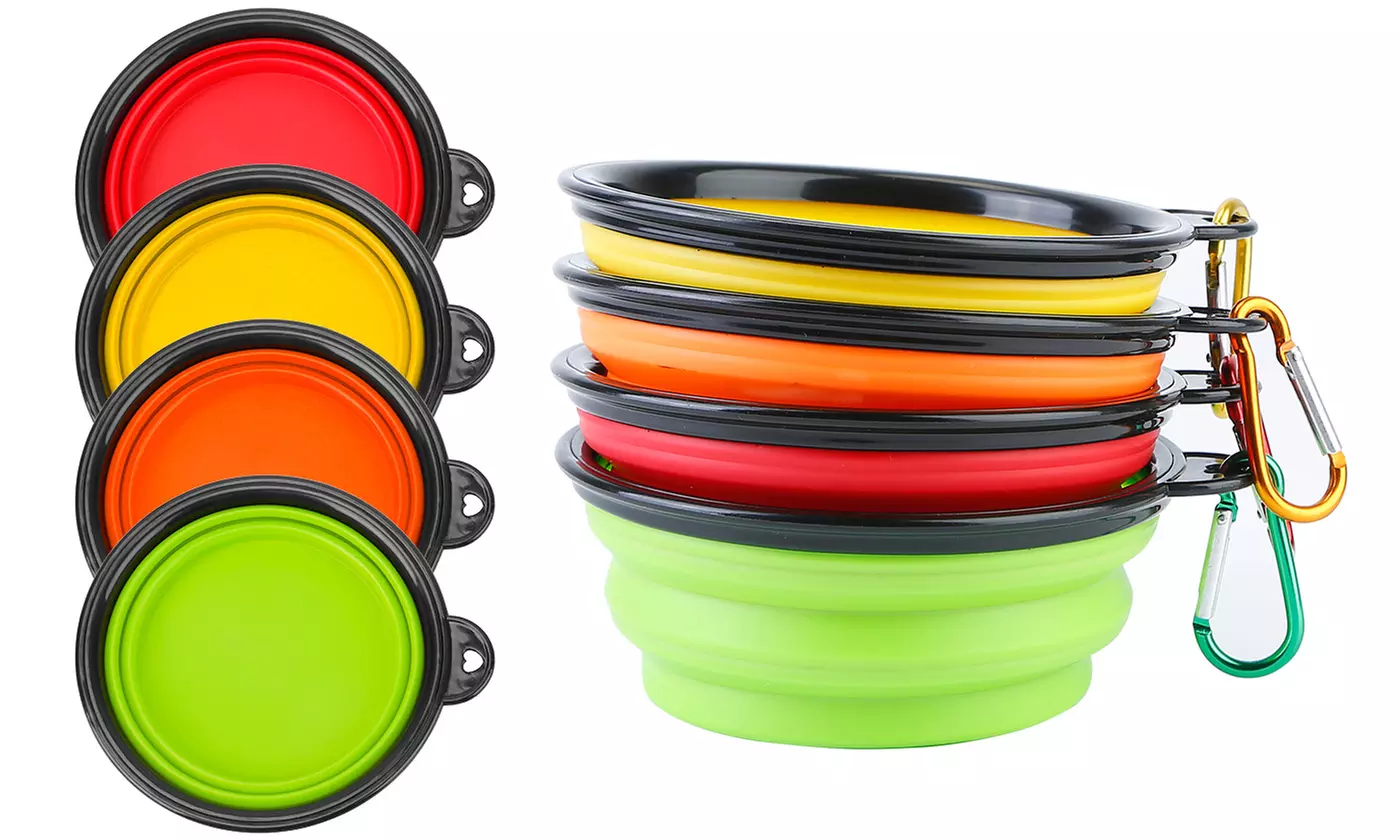 PetLuv Collapsible Silicone Travel Dog Bowls with Carabiners (4-Pack)
