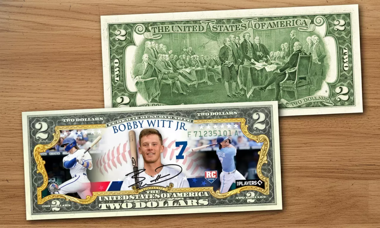 Bobby Witt, Jr. Kansas City Royals BASEBALL BUCKS Licensed MLB 2 Dollar Bill