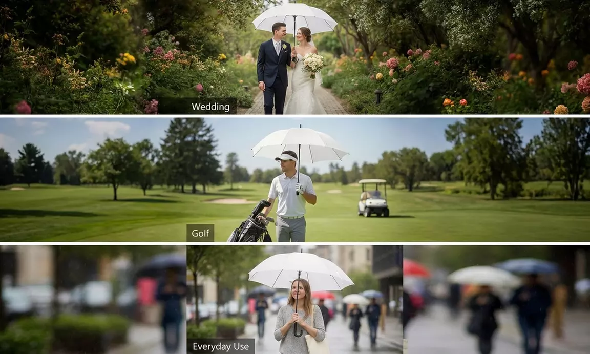 White Golf Umbrella with Fibreglass Frame