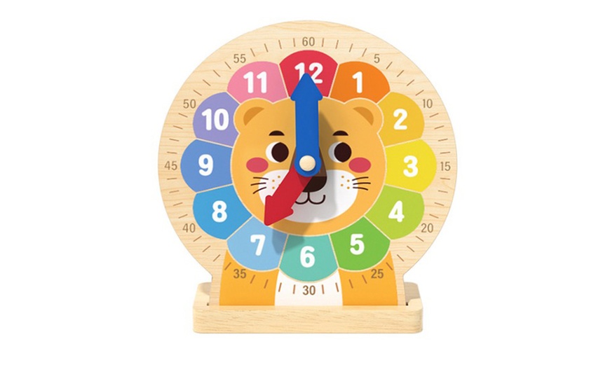 Image 2: One or Two Lion Wooden Teaching Clock for Learning Fun