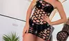 Women's Sparkle Rhinestone Mesh Lingerie Fishnet Mini Dress