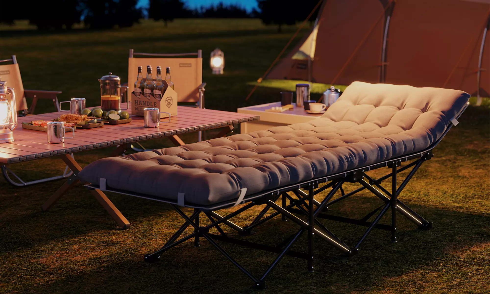 Outsunny Folding Camping Cot Bed with Mattress and Pocket