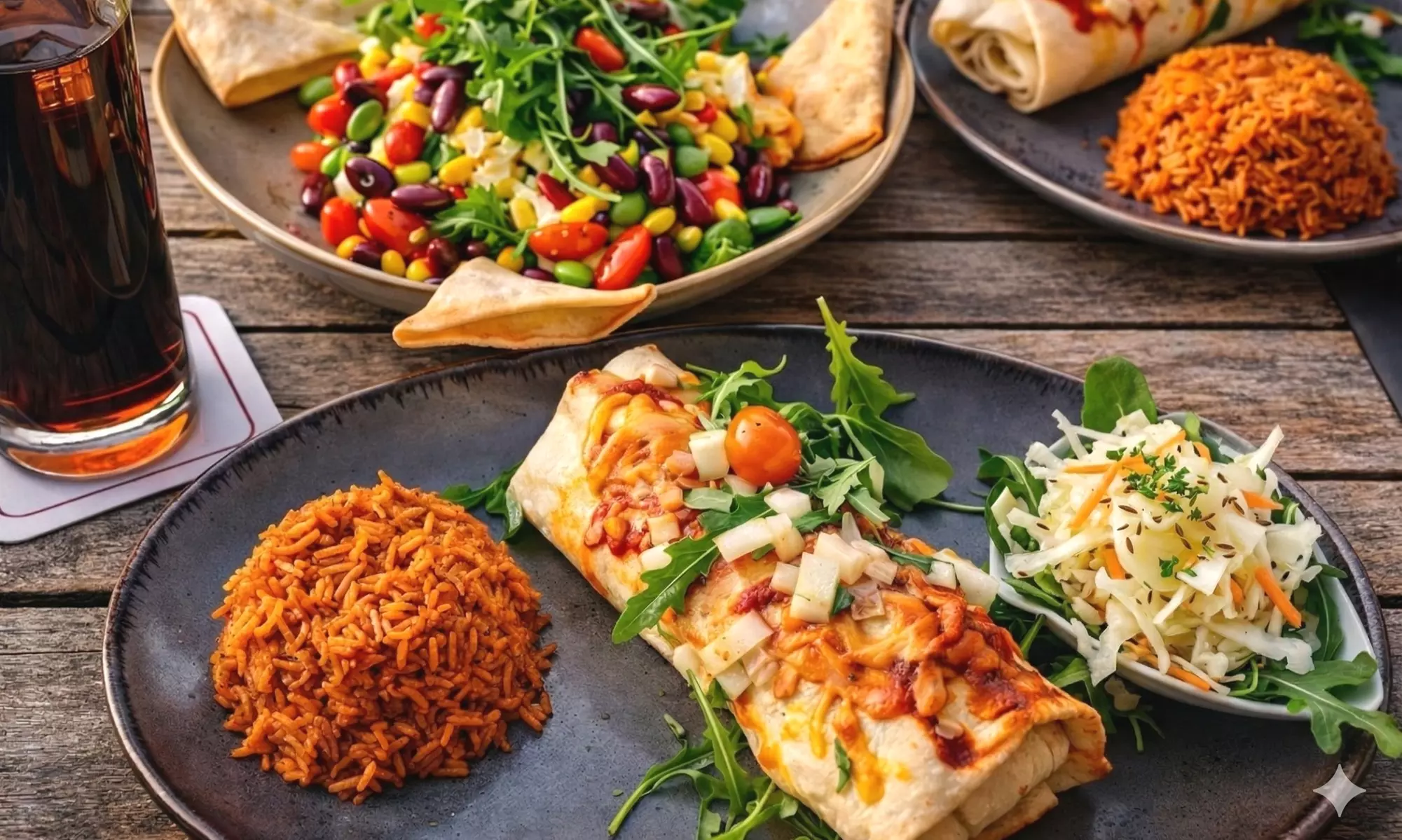 2 Enchiladas nach Wahl inkl. Reis und Krautsalat für 1-2 Personen