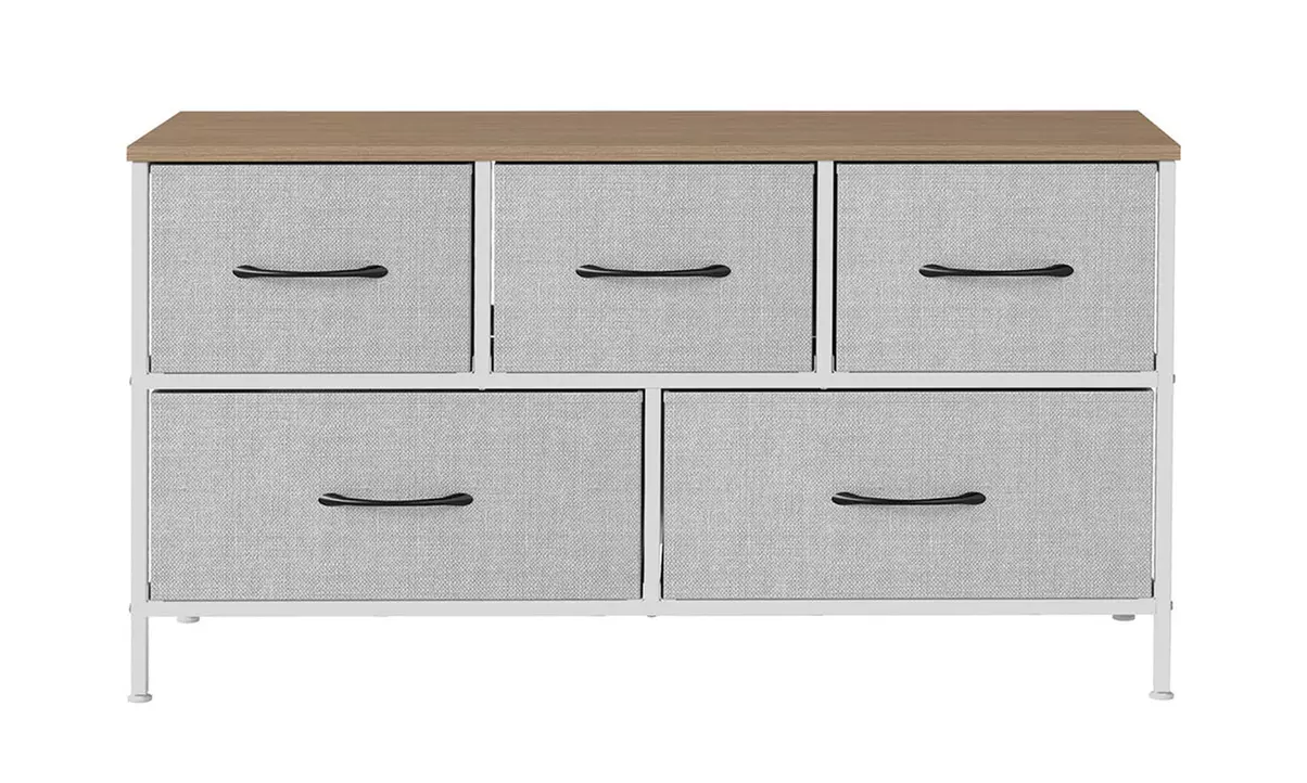Fabric Chest of Drawers Collection - Rustic Wood & Grey Storage Units