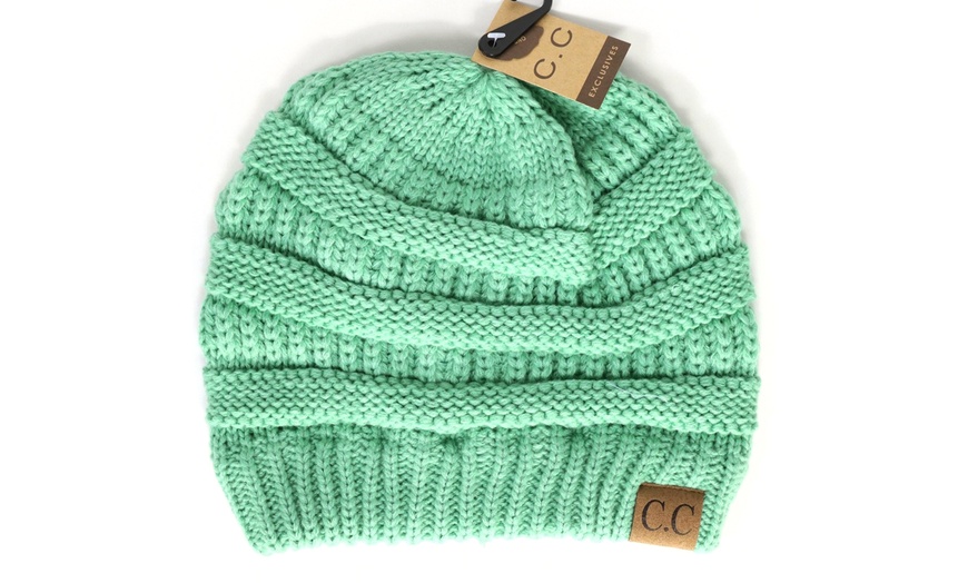 Image 7: Cheveux Corp. Women's Solid Classic CC Beanie 
