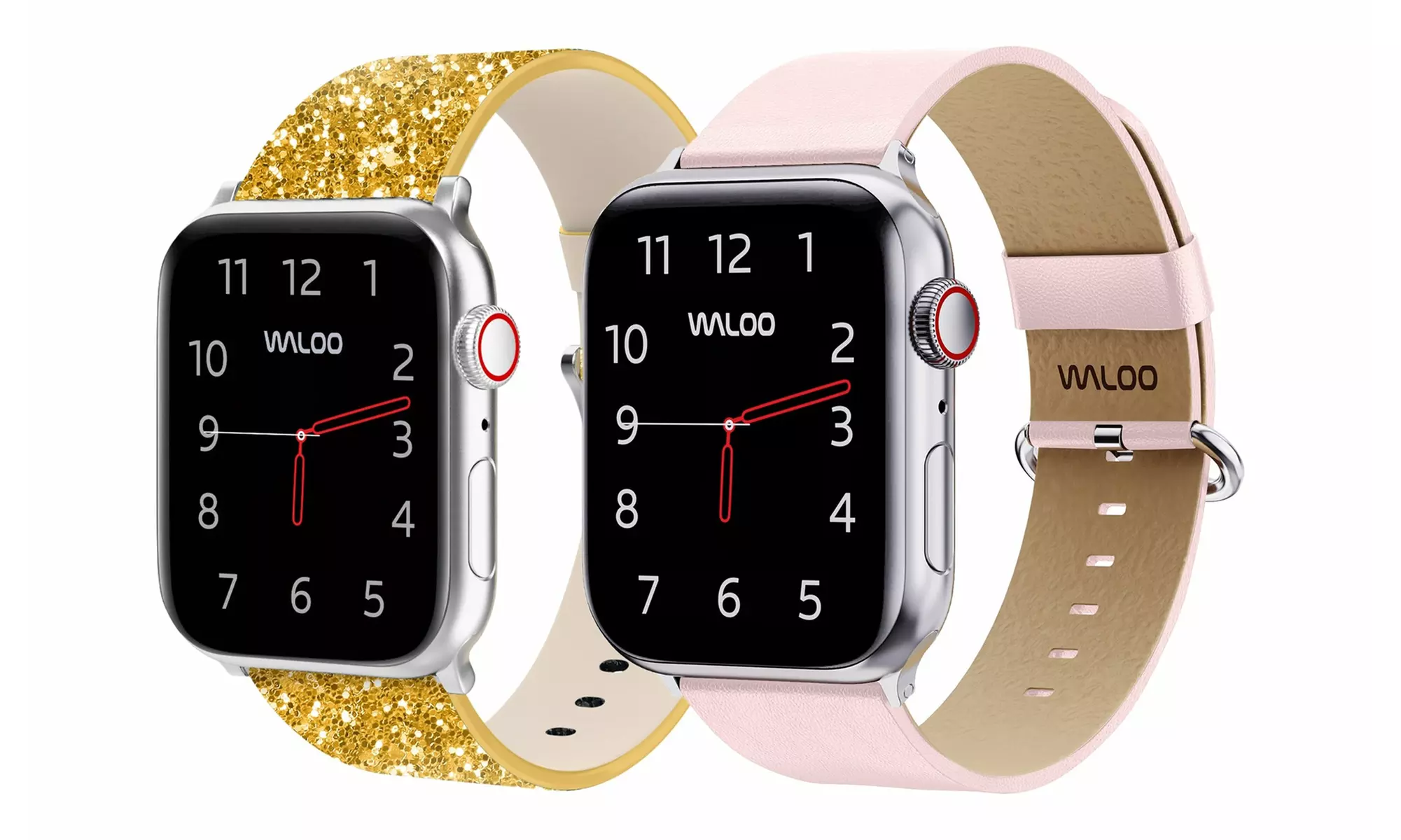 Waloo 2 Pack Leather Bling & Leather Grain Apple Watch Bands