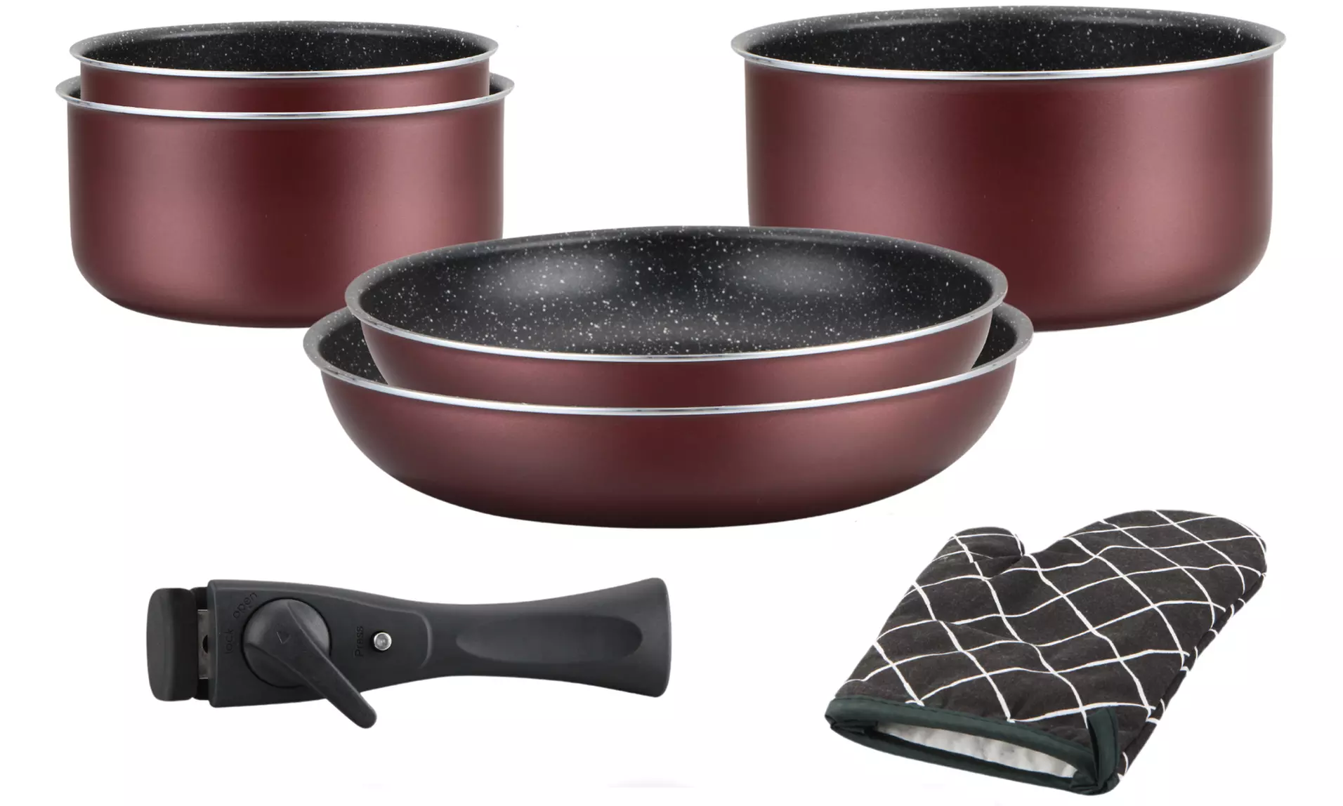 5-, 7-, oder 17-tlg. Herzberg Kochgeschirr-Set mit abnehmbarem Griff