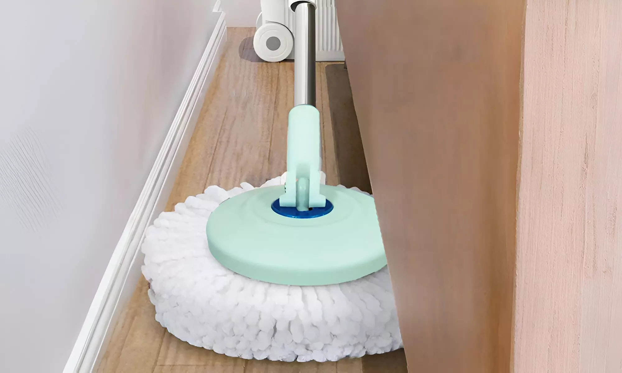 Balai-brosse avec seau rotatif à 360° avec essoreuse, manche télescopique, microfibre lavable - Second Medium