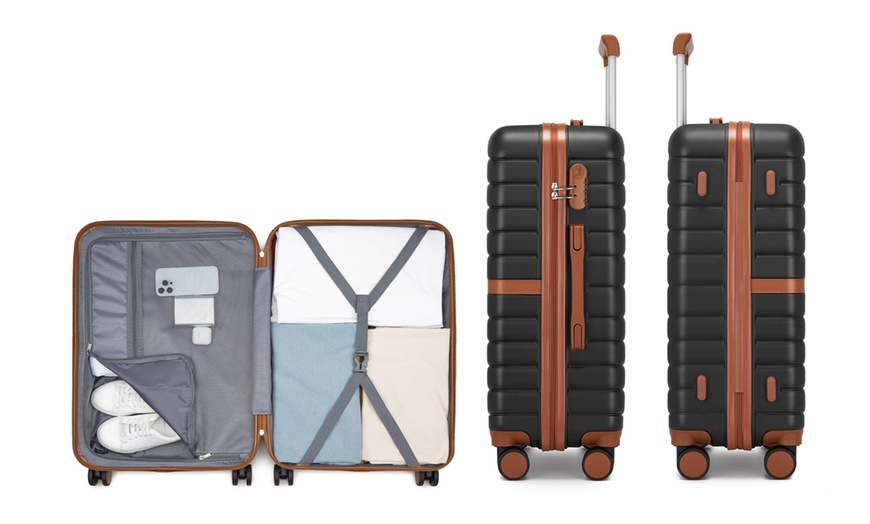 Image 5: KONO Stylish Stripe Design Suitcase with Spinner Wheels