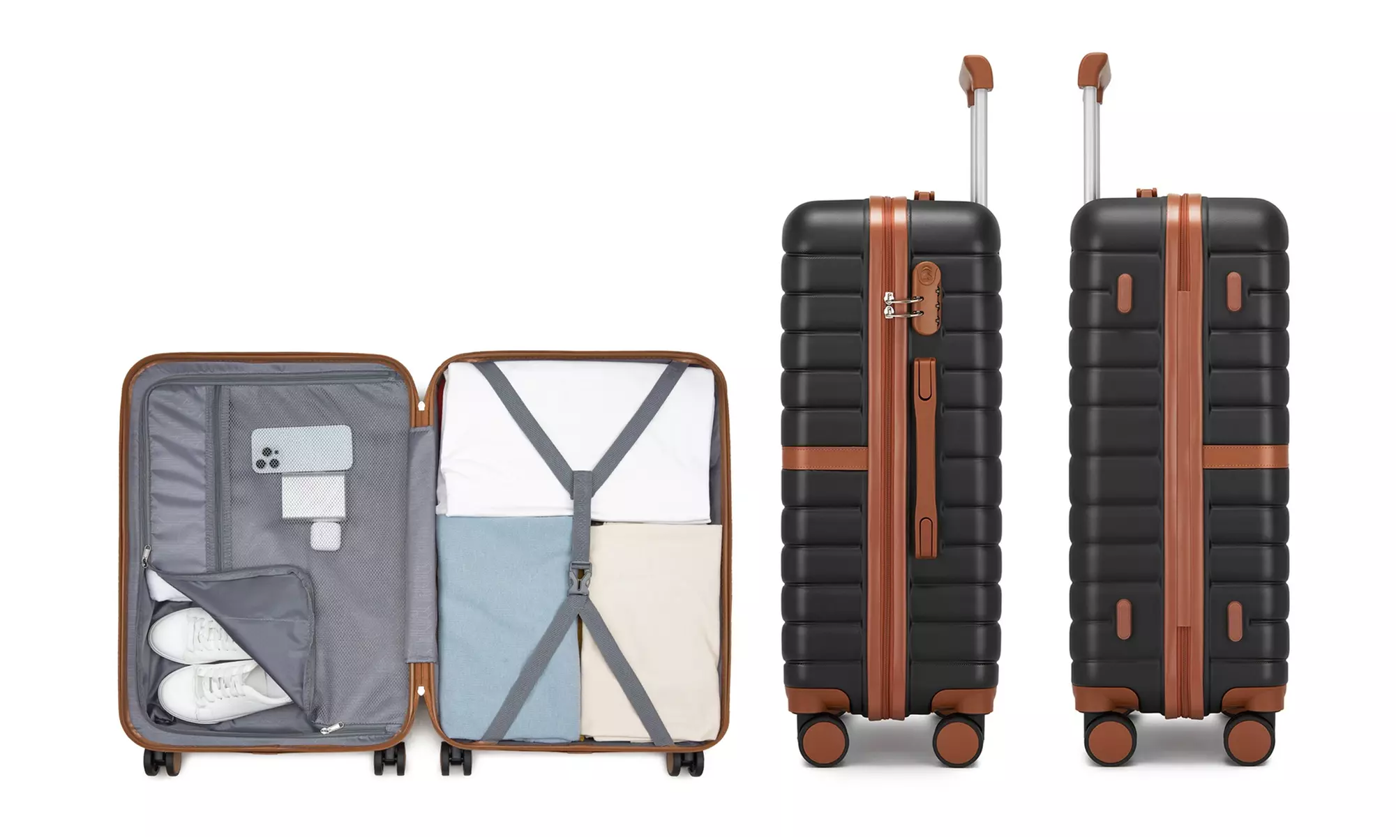 KONO Stylish Stripe Design Suitcase with Spinner Wheels