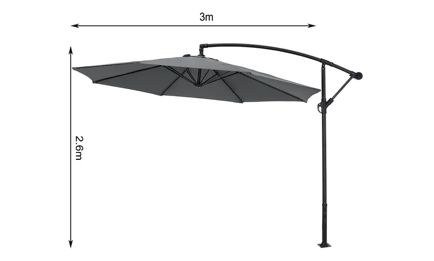 Image 30: Large 3m Grey Cantilever Parasol with Multiple Base Styles 