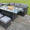 Image 1: Fimous Rattan-Effect Corner Sofa Set with Fire Pit Dining Table