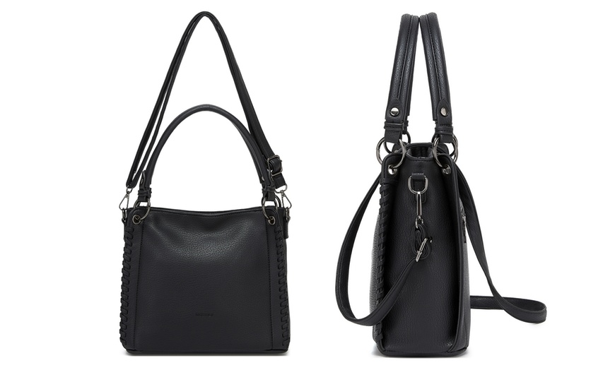 Image 3: Miss Lulu Women PU Leather Crossbody Handbag with Woven Accents