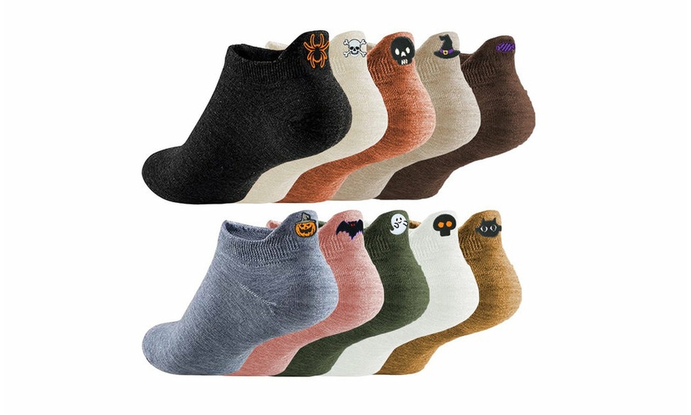 10-Pairs Women Halloween Funny Spooky Socks Kawaii Embroidered Low Cut Socks