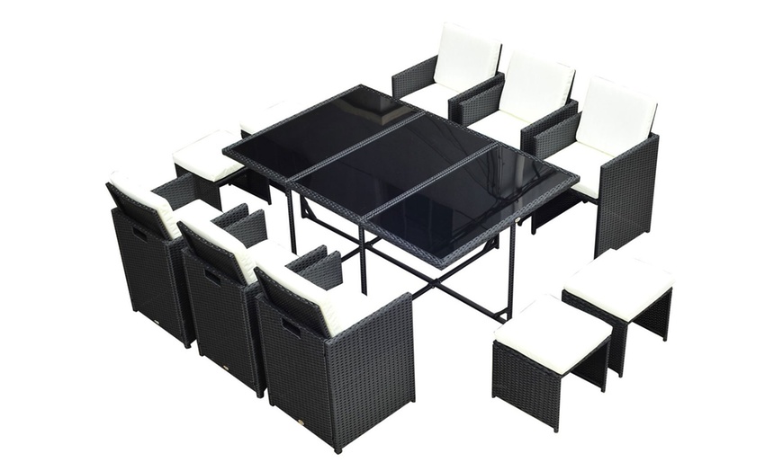 Image 6: 10 Seater Outsunny Rattan-Effect Patio Dining Set with Glass-Top Table