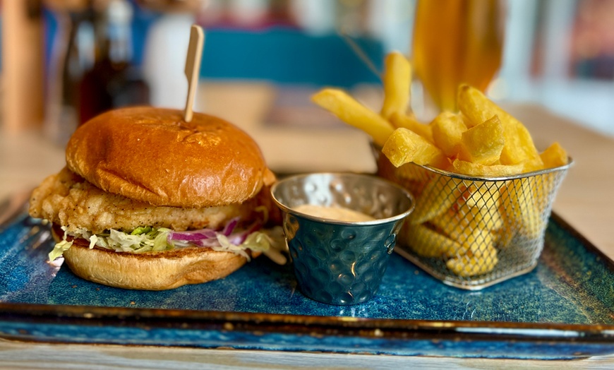 Image 4: Chicken or Veggie Burger with Chips and Salad and Beer for 1, 2, or 4