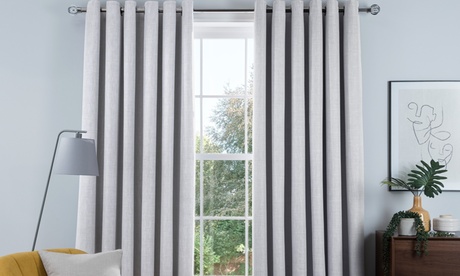 Luxury Linen-Look Pair of Eyelet Blackout Lined Curtains,46 x 54 ,Blush