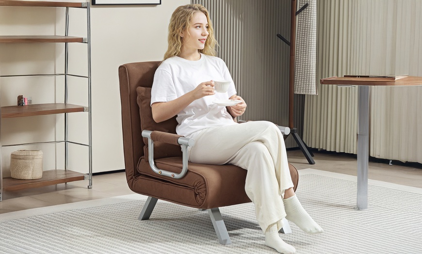 Image 1: HomCom 4-in-1 Chair Bed, Faux Suede & Velvet Feel