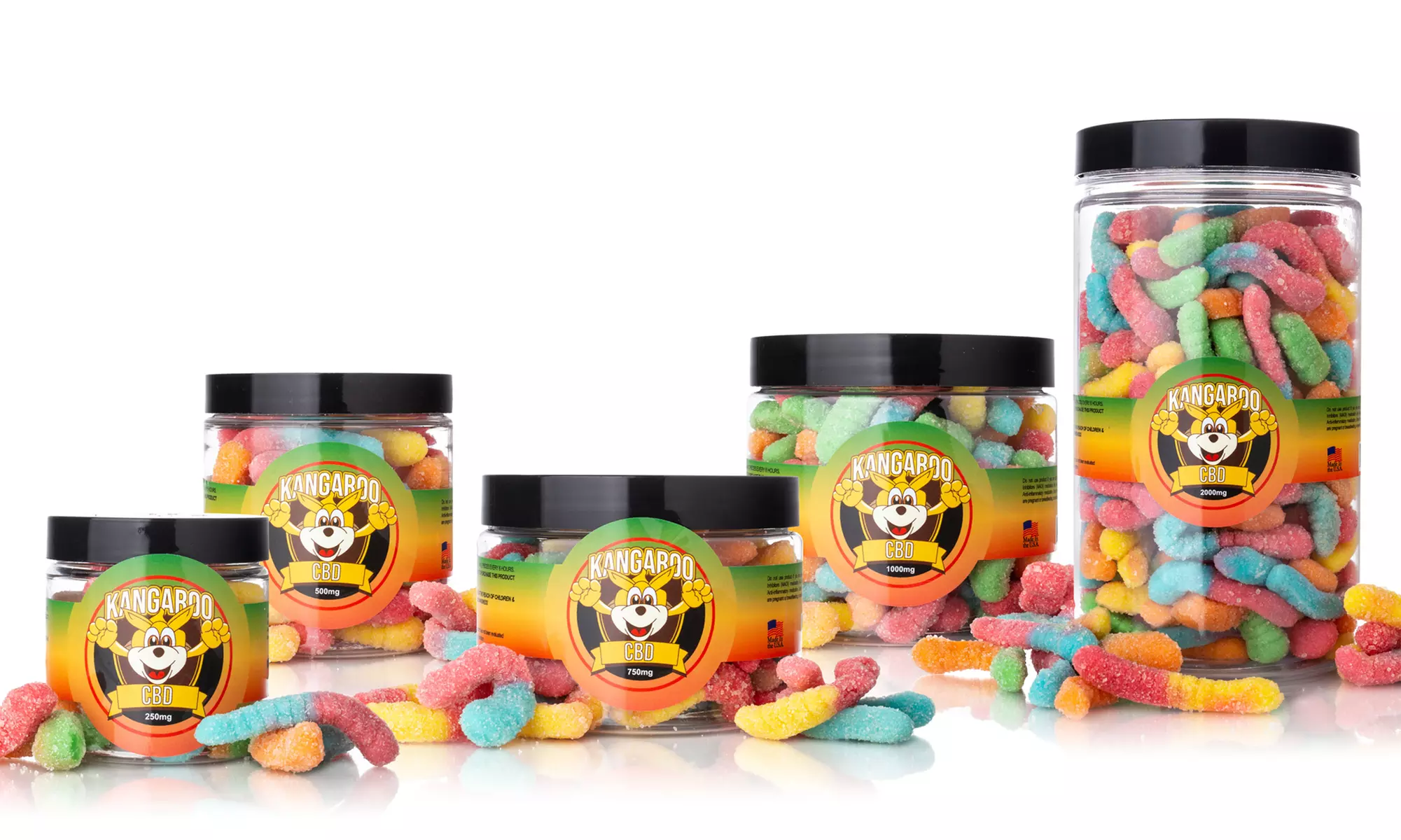 Kangaroo CBD Organic Sour Gummy Worms (250mg-5000mg) - Primary Image