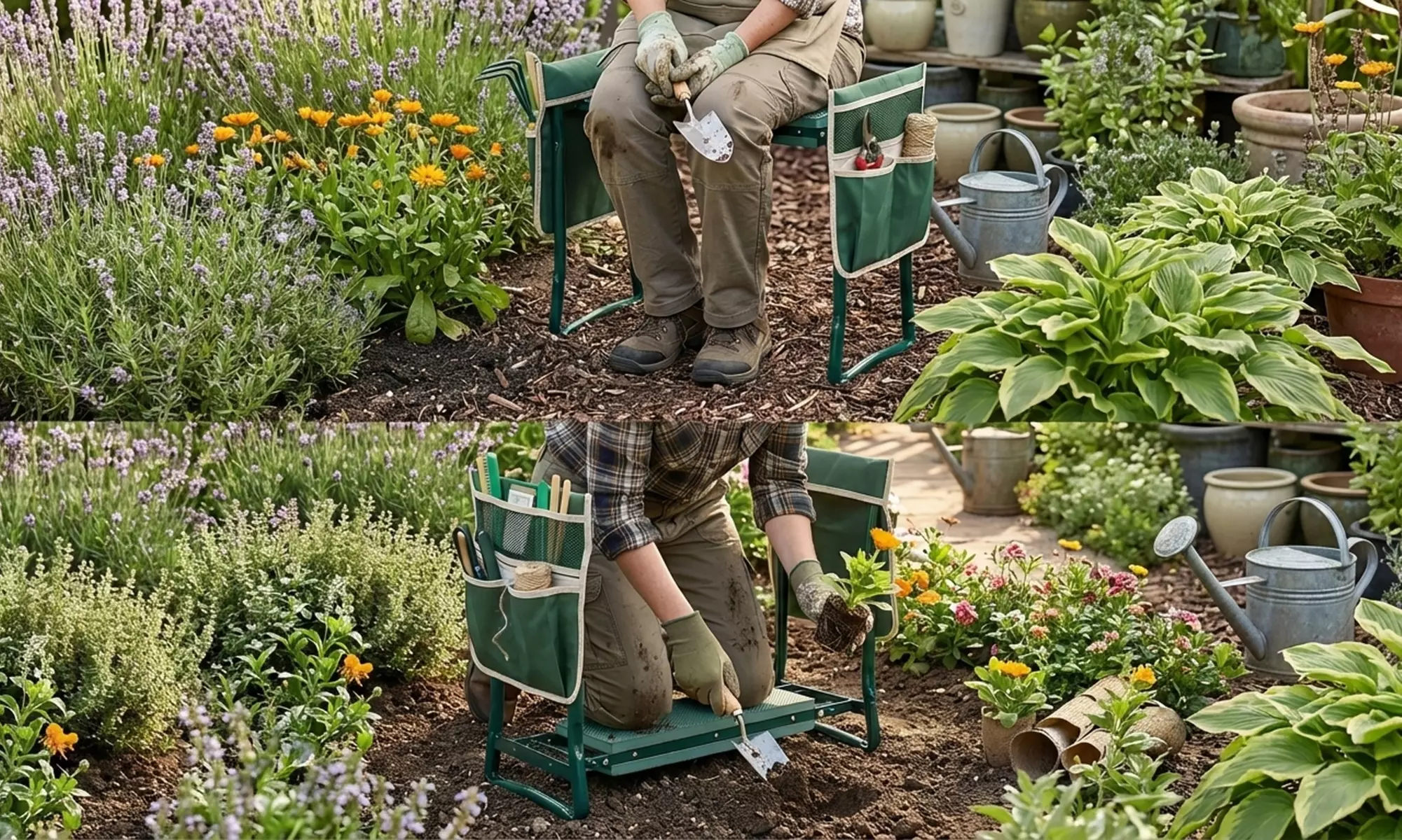 Opvouwbare tuinkniebank met opbergvakken