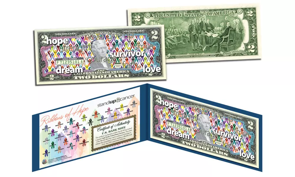 Breast Cancer Awareness U.S. Two-Dollar Bill - Ribbons of Hope - Primary Image