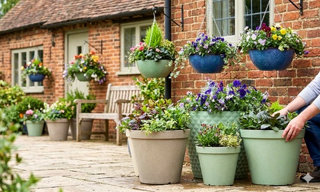 Groupon Unisex Blue One Or Two Glazed Effect Patio Pots Or Hanging Baskets: Lindos Glazed Effect Planter /Stone /Two
