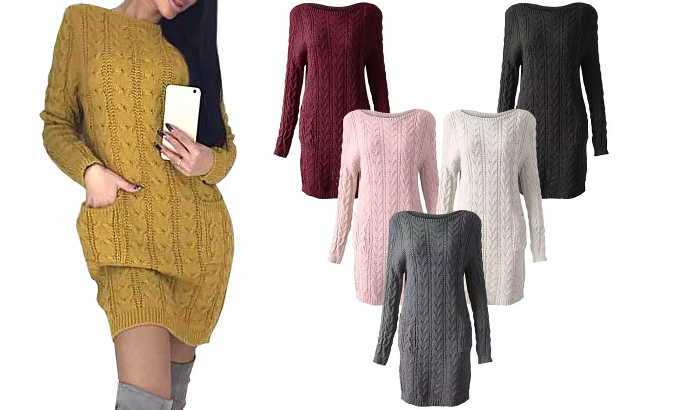 Cable Knit Pocket Jumper Dress