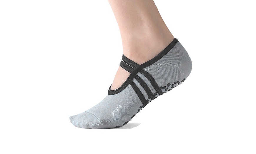 Image 12: 1-3 Pair Yoga Sock for Women Non-Slip Grips & Straps Dance Socks Pilates Socks 