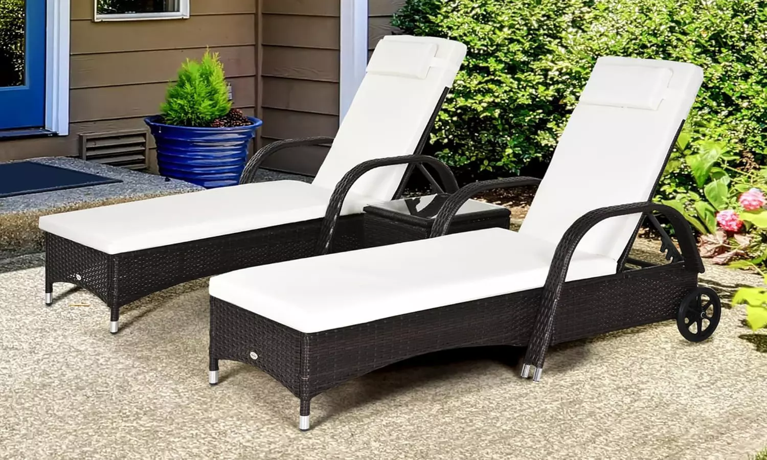 Outsunny Rattan Patio 2 Loungers and Table - Primary Image