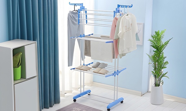 Séchoir à Linge Pliable 3 étages En Acier - 54x52x114 Cm Déplié - 24 Barres, Pieds Antidérapants