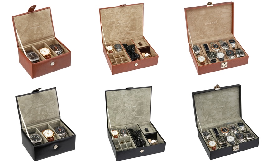 Image 1: Faux Leather Men's Watch Boxes