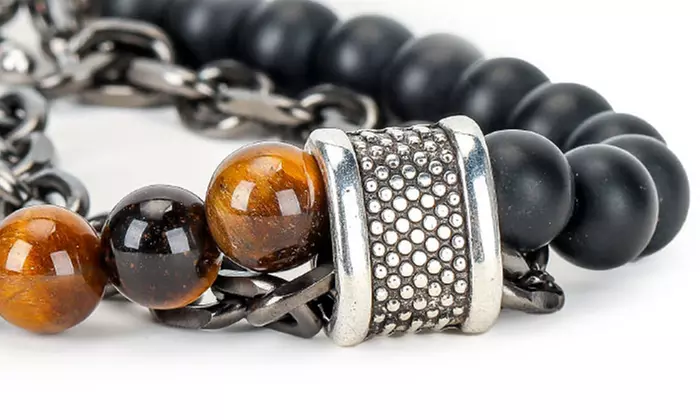Handmade 8MM Natural Stone Prayer Beads Tiger Eye Bracelet for Men Women