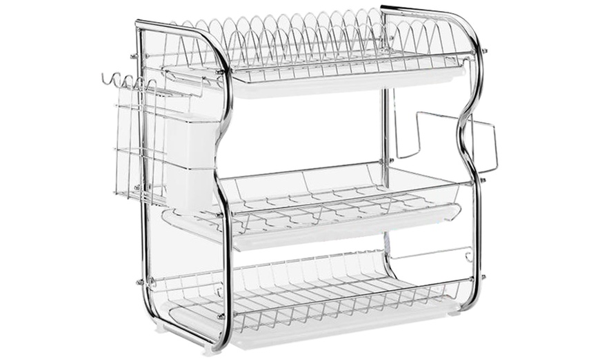 Image 2: Three-Tier Dish Drainer Rack Plate Draining Tray Board