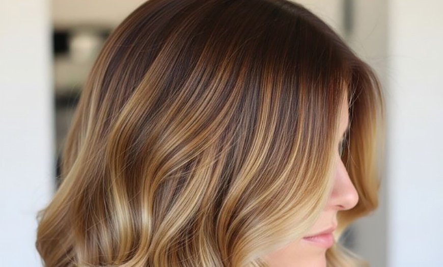 Image 1: Shampoing, coupe, brushing avec couleur ou balayage en option