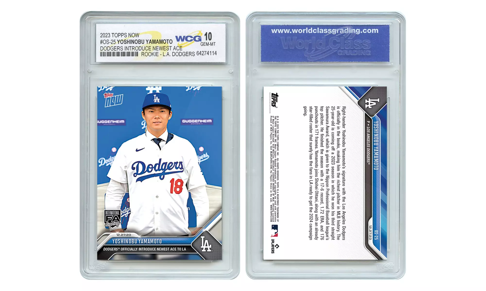 2023 Topps Now YOSHINOBU YAMAMOTO L.A. Dodgers Rookie Card #OS25 - Gem Mint 10 - Primary Image
