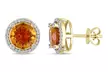 14k Yellow Gold Plated 3 Ct Round Citrine Halo Stud Earrings - Second Medium