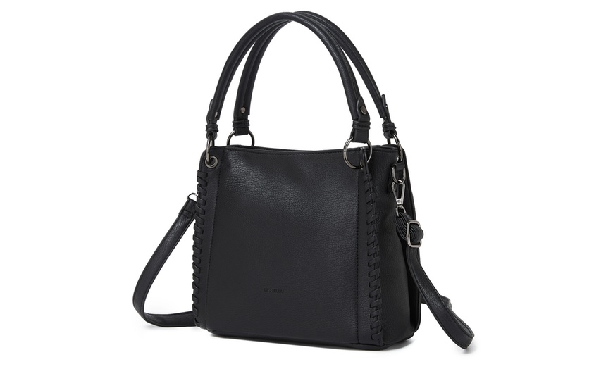 Image 2: Miss Lulu Women PU Leather Crossbody Handbag with Woven Accents