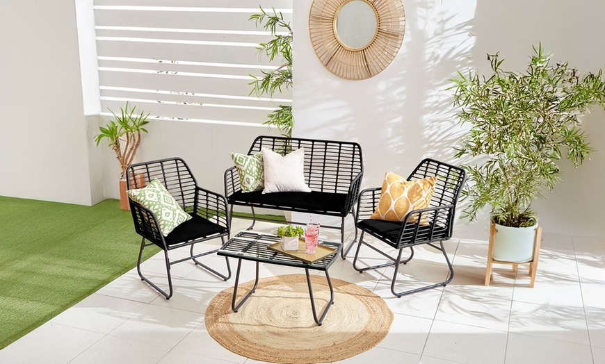 Image 9: Four-Piece Neo Wicker Bamboo Style Garden Sofa Table Chairs Set