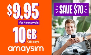 amaysim: 4 x 10GB 28-Day Renewals