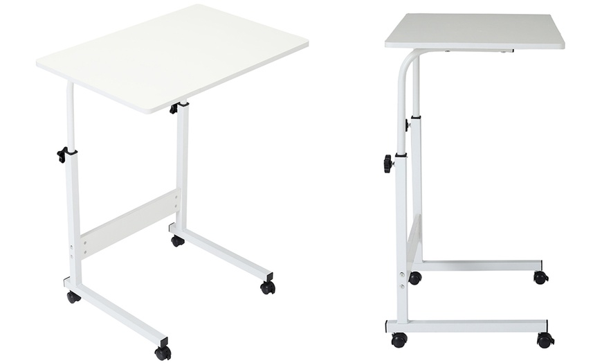 Image 4: Living And Home Height Adjustable Mobile Laptop Table on Wheels 