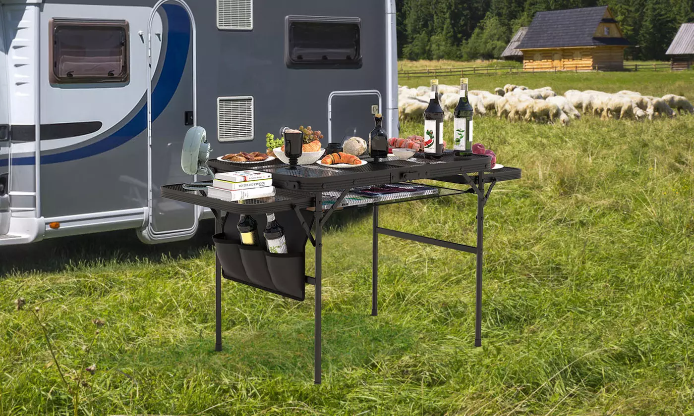 LakeForest Foldable Camping Table Aluminum Picnic Table Collapsible Grill Stand