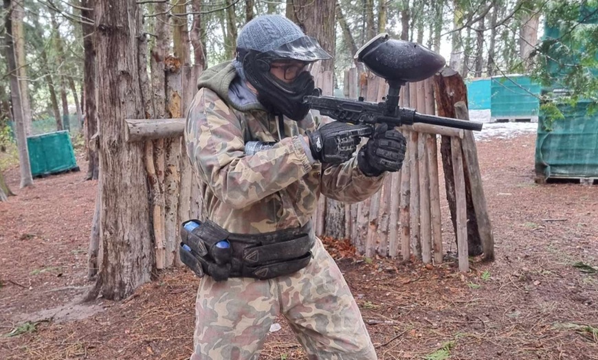 Image 1: Half-Day Paintball- Groups of 5, 10, or 15 with 100 Paintballs Each!