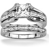 Image 1: 2.10 Ct Princess Cubic Zirconia Sterling Silver 925 Wedding Ring Set
