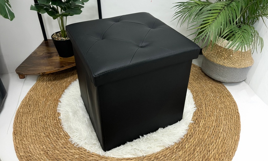 Image 19: Pouf carré en simili cuir avec espace de rangement